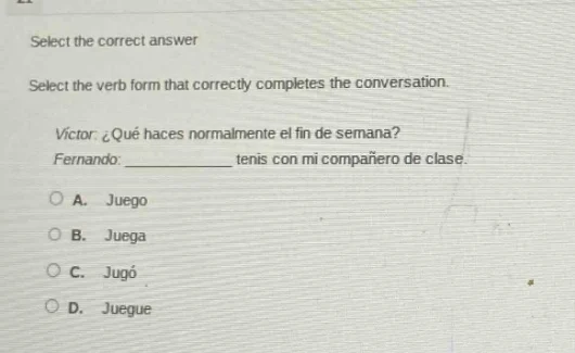 select the correct answer select the verb form that correctly completes…