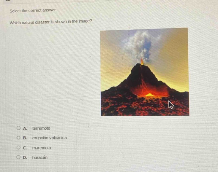 select the correct answer which natural disaster is shown in the image?…