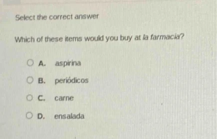select the correct answer which of these items would you buy at la farm…