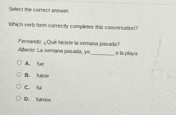 select the correct answer. which verb form correctly completes this con…