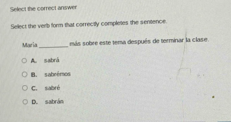 select the correct answer select the verb form that correctly completes…