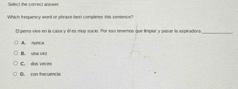 select the correct answer. which frequency word or phrase best complete…