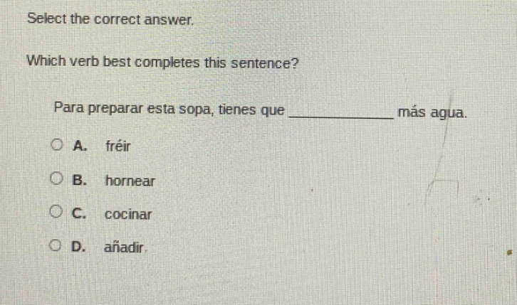 select the correct answer. which verb best completes this sentence? par…