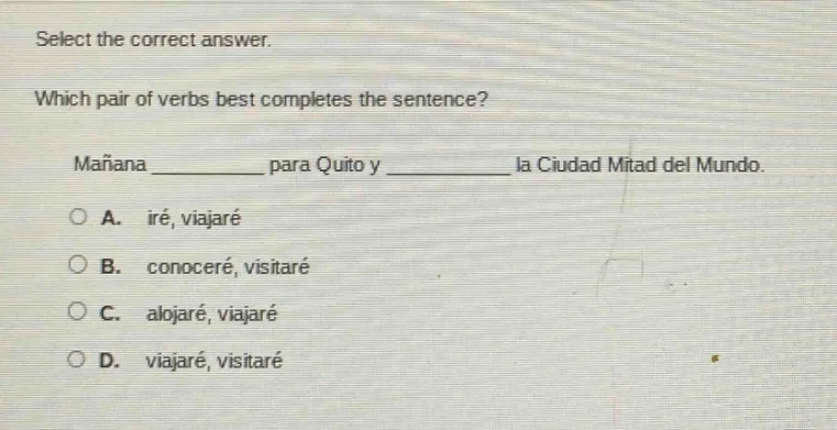 select the correct answer. which pair of verbs best completes the sente…