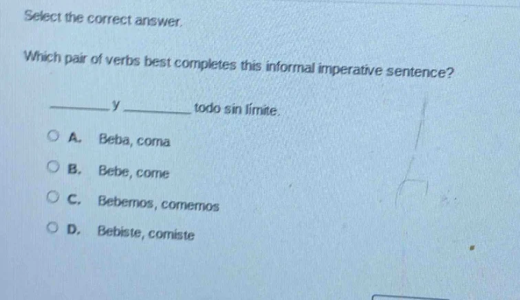 select the correct answer. which pair of verbs best completes this info…