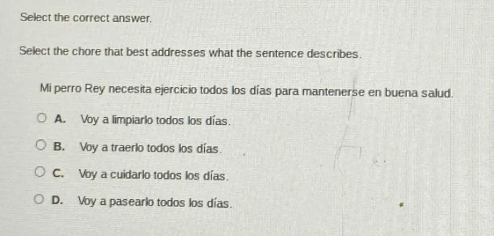 select the correct answer. select the chore that best addresses what th…