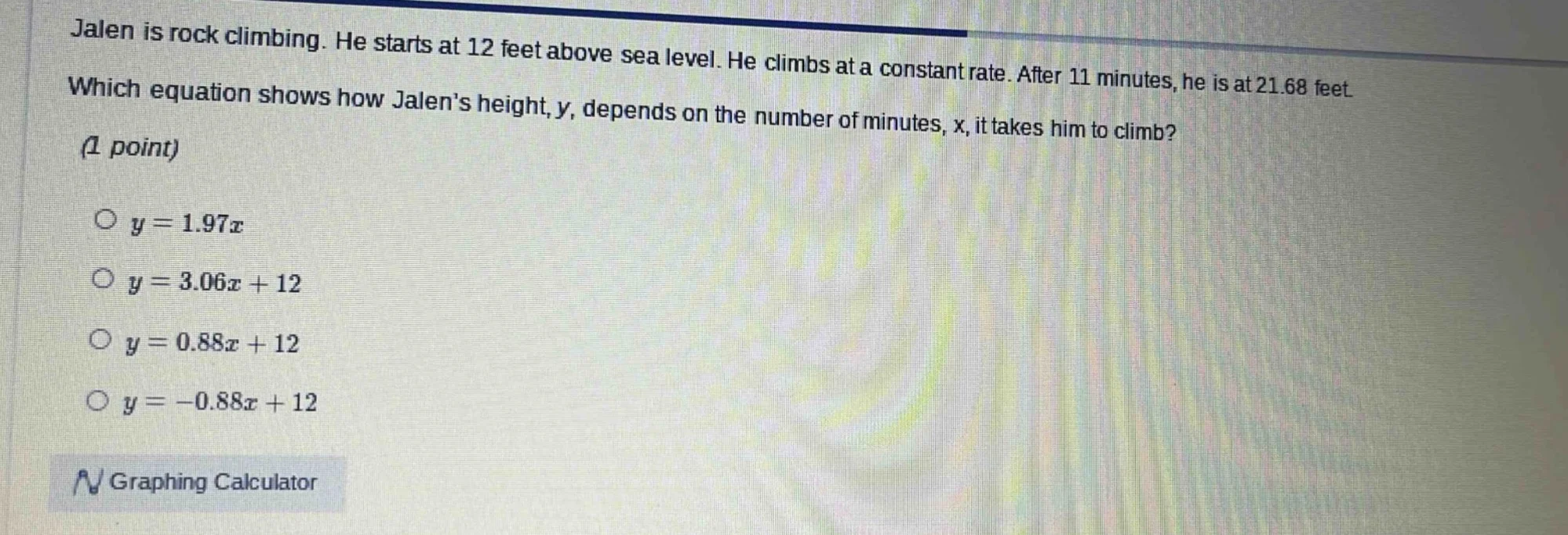 jalen is rock climbing. he starts at 12 feet above sea level. he climbs…