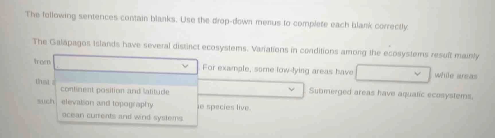 the following sentences contain blanks. use the drop - down menus to co…