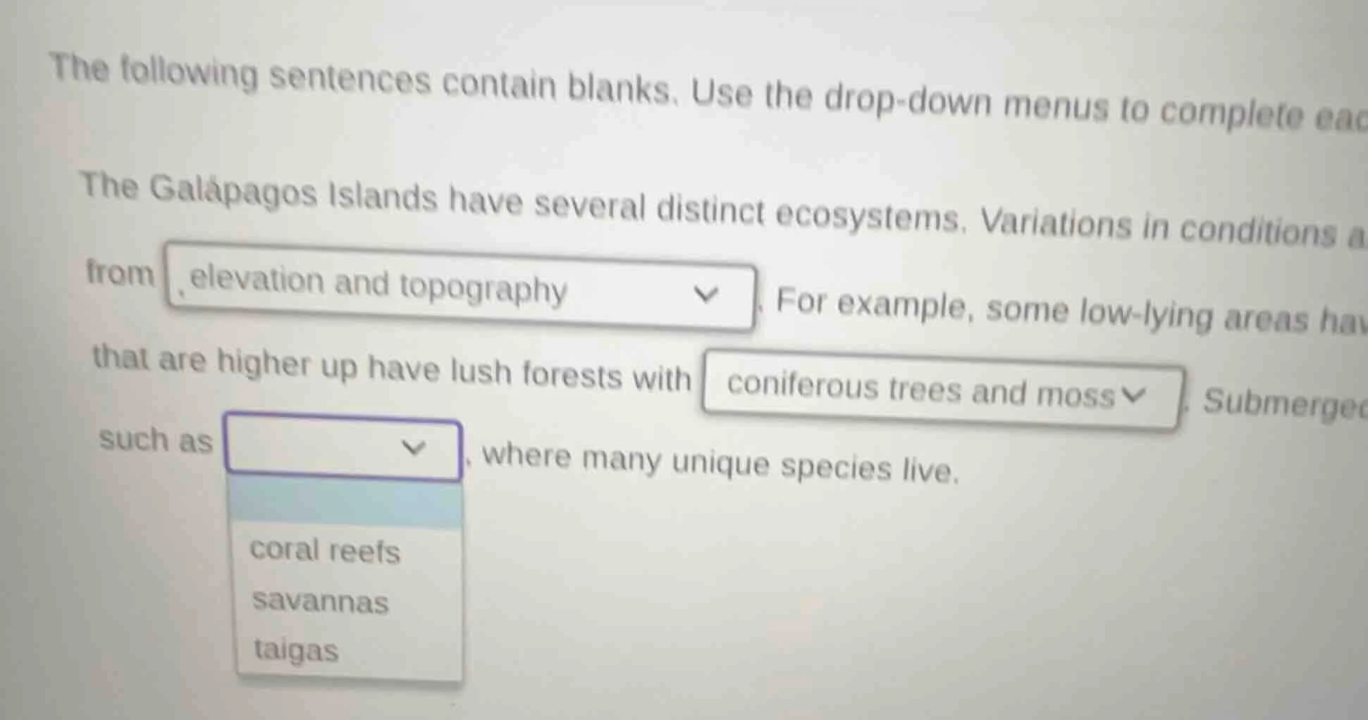 the following sentences contain blanks. use the drop - down menus to co…