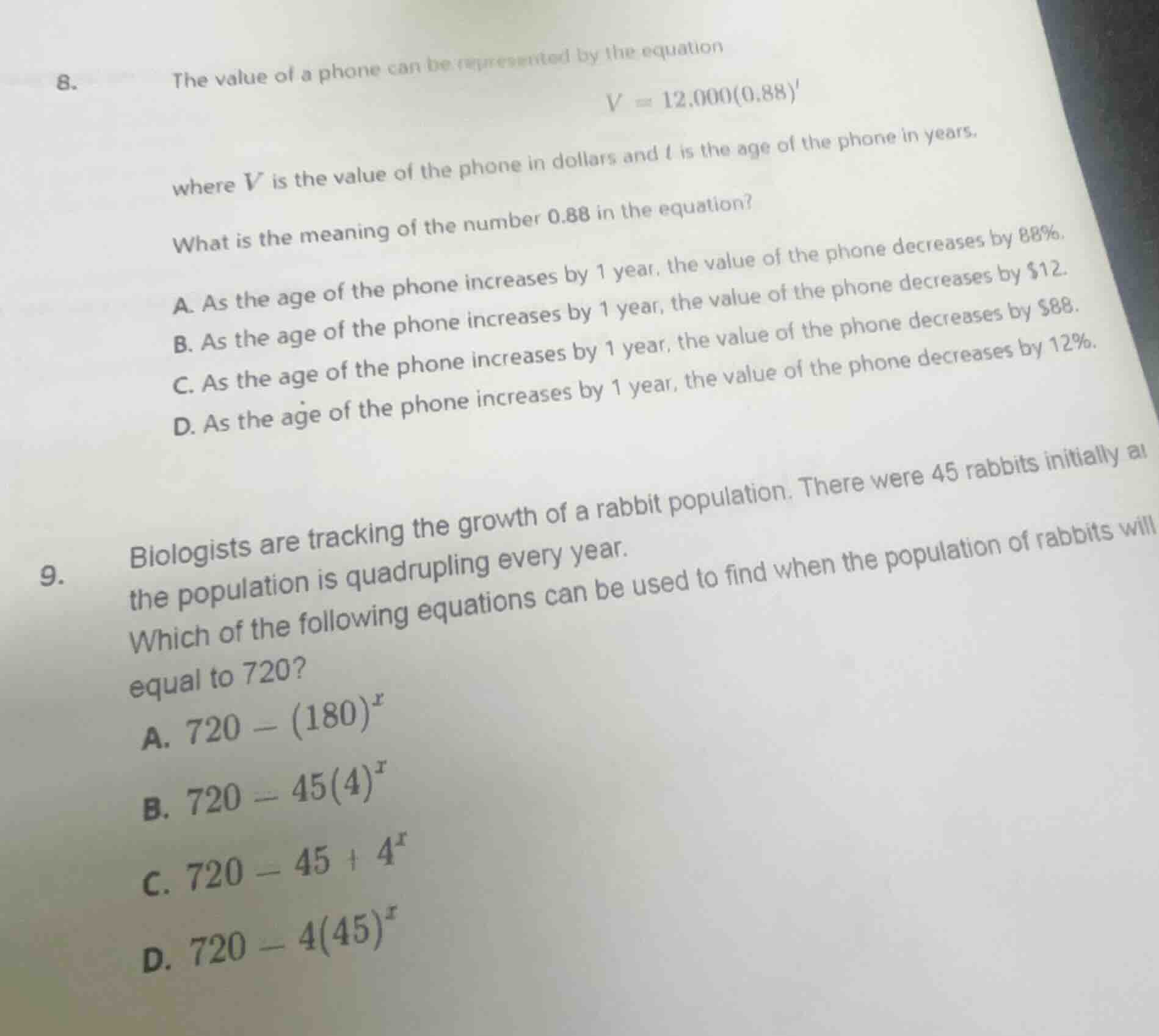 b. the value of a phone can be represented by the equation $v = 12,000(…