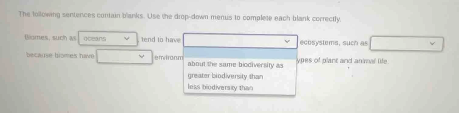 the following sentences contain blanks. use the drop - down menus to co…
