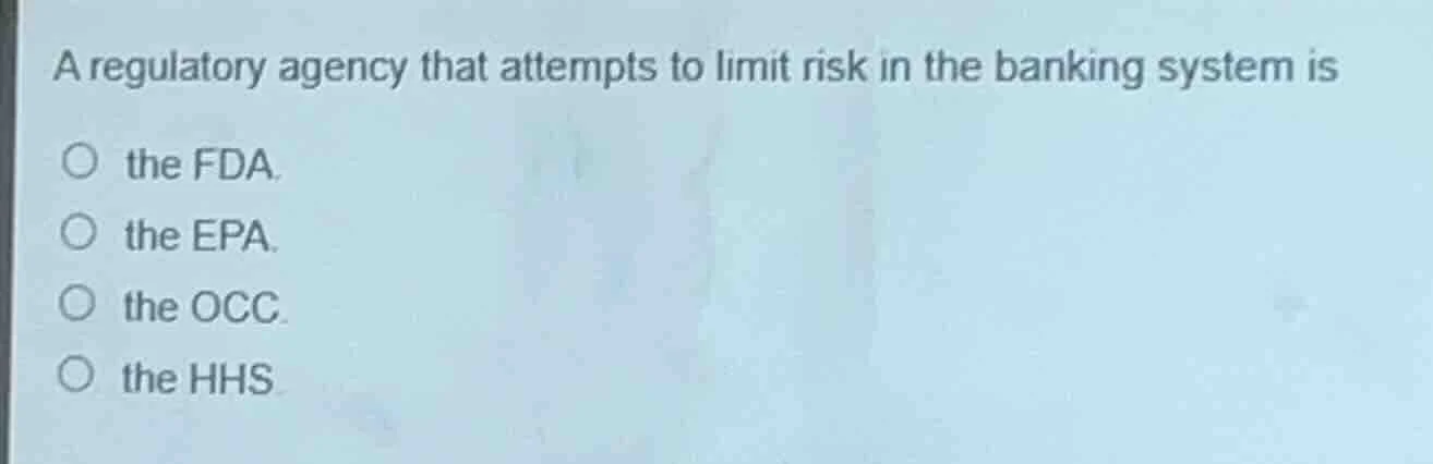 a regulatory agency that attempts to limit risk in the banking system i…