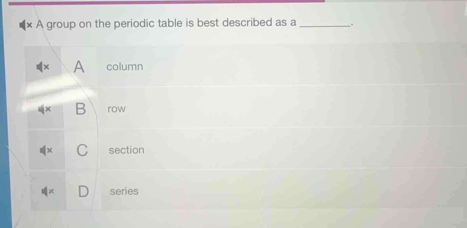 a group on the periodic table is best described as a _______. a column …