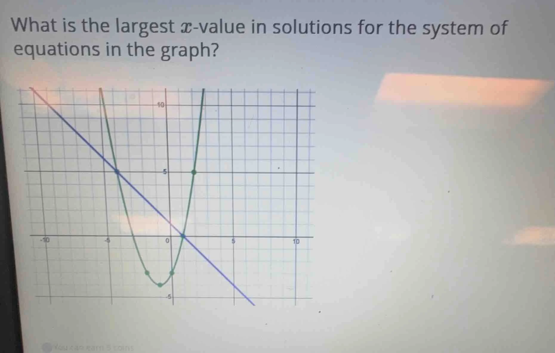what is the largest ( x )-value in solutions for the system of equation…