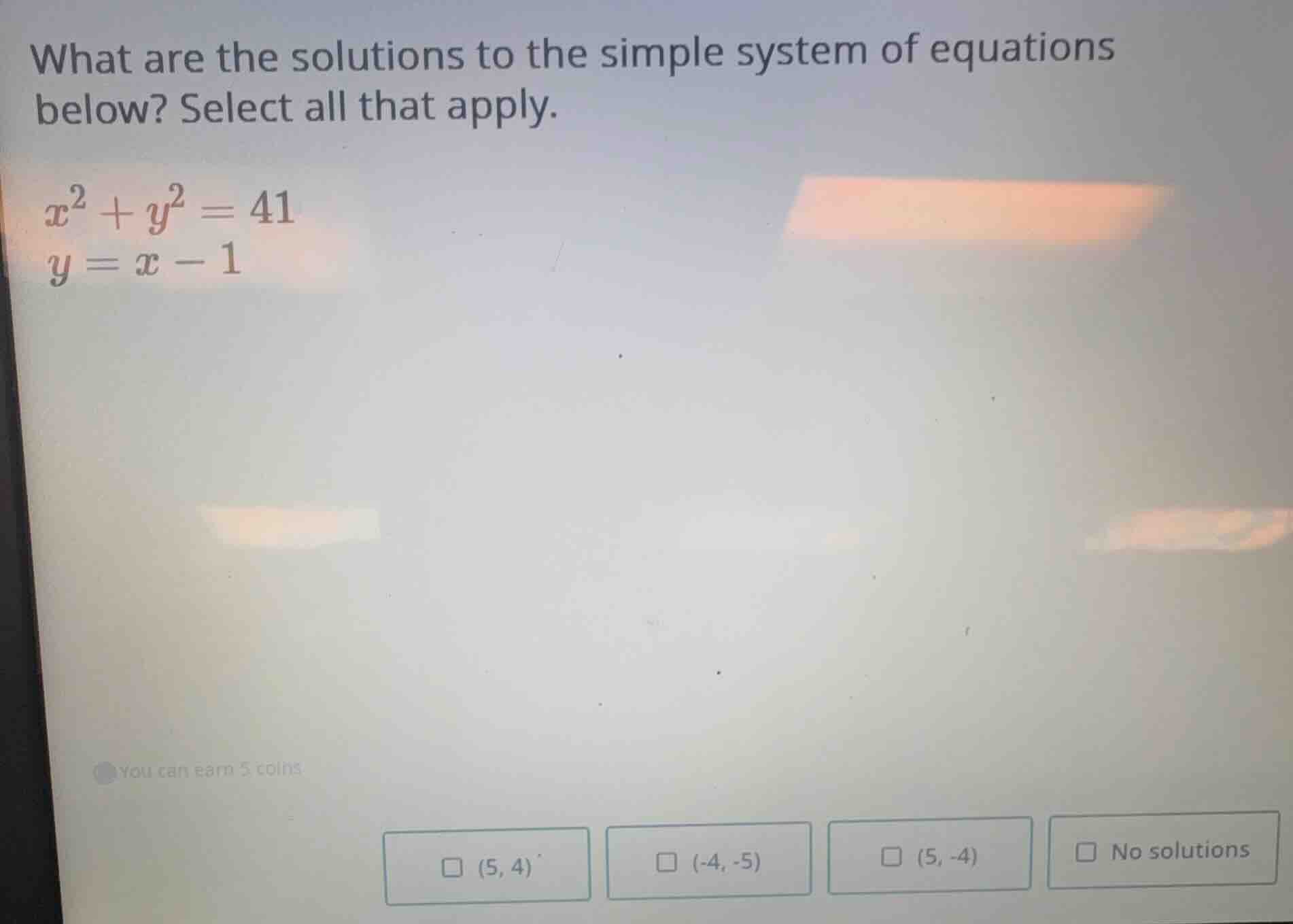 what are the solutions to the simple system of equations below? select …