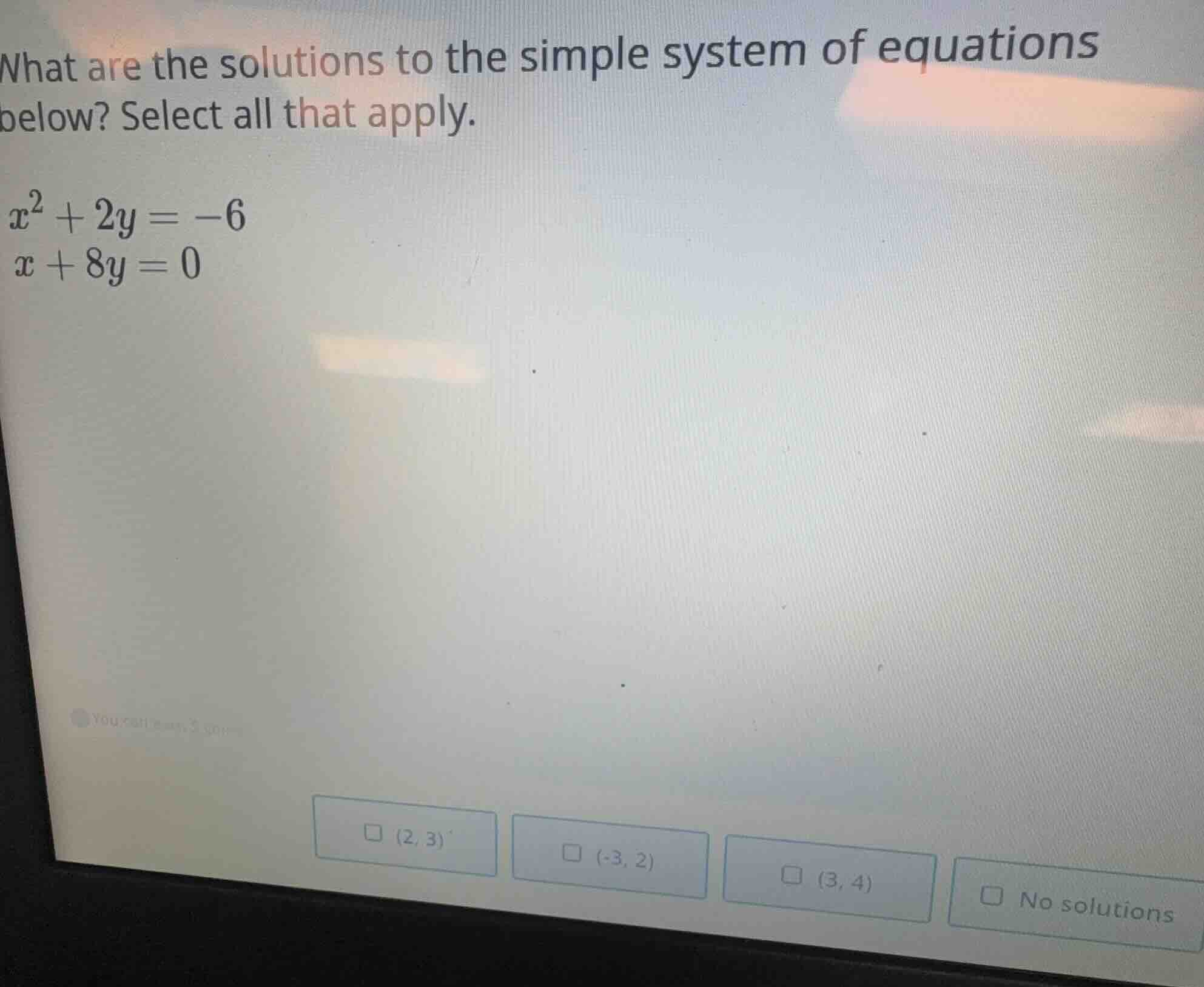 what are the solutions to the simple system of equations below? select …