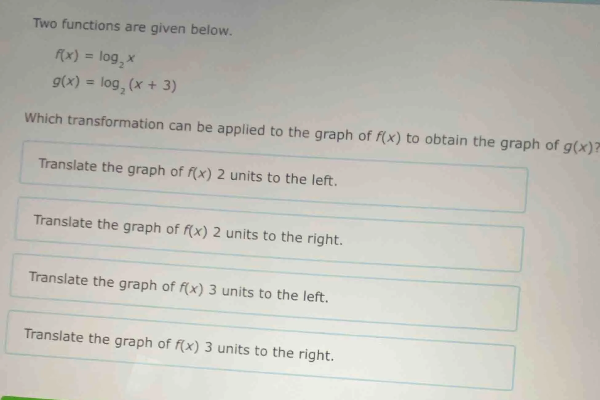 two functions are given below. $f(x) = \\log_{2}x$ $g(x) = \\log_{2}(x …