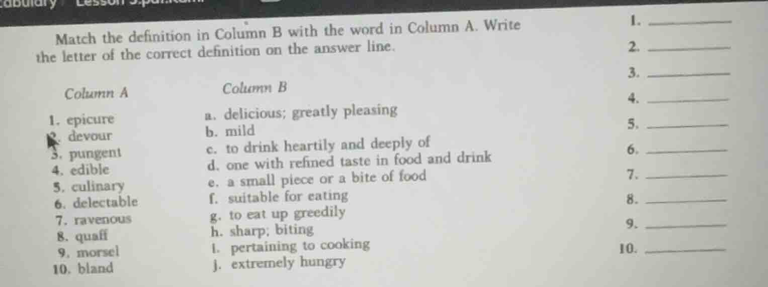 match the definition in column b with the word in column a. write the l…
