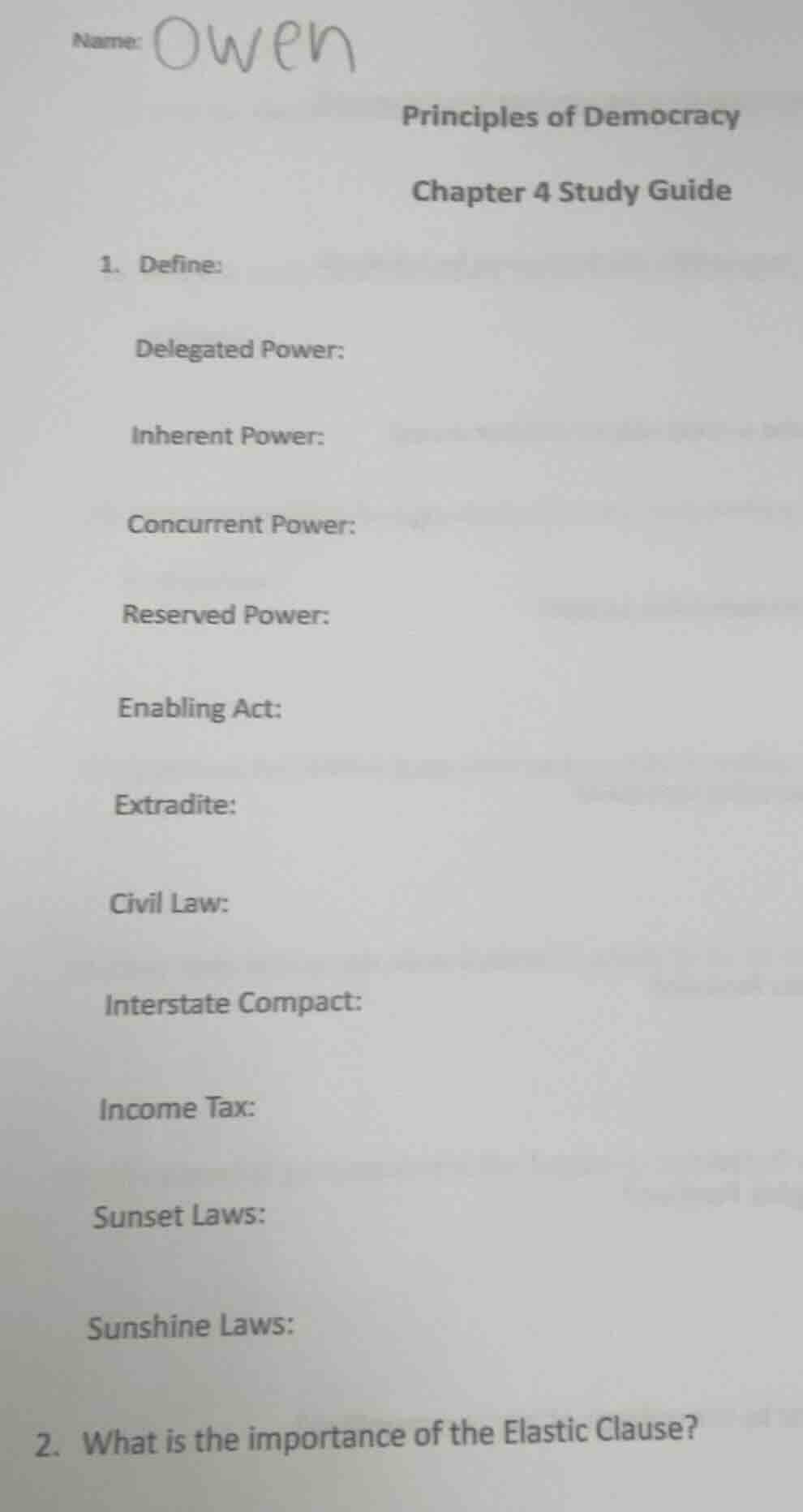name: owen principles of democracy chapter 4 study guide 1. define: del…