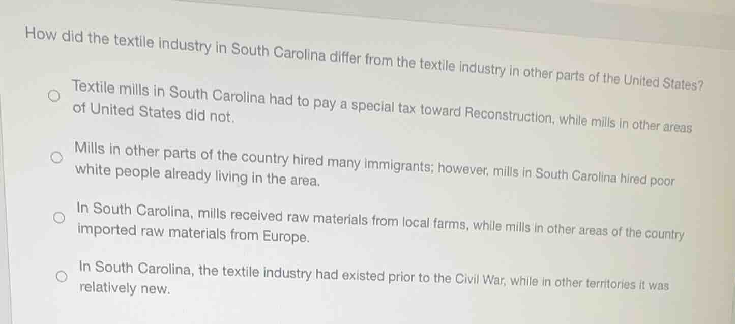 how did the textile industry in south carolina differ from the textile …