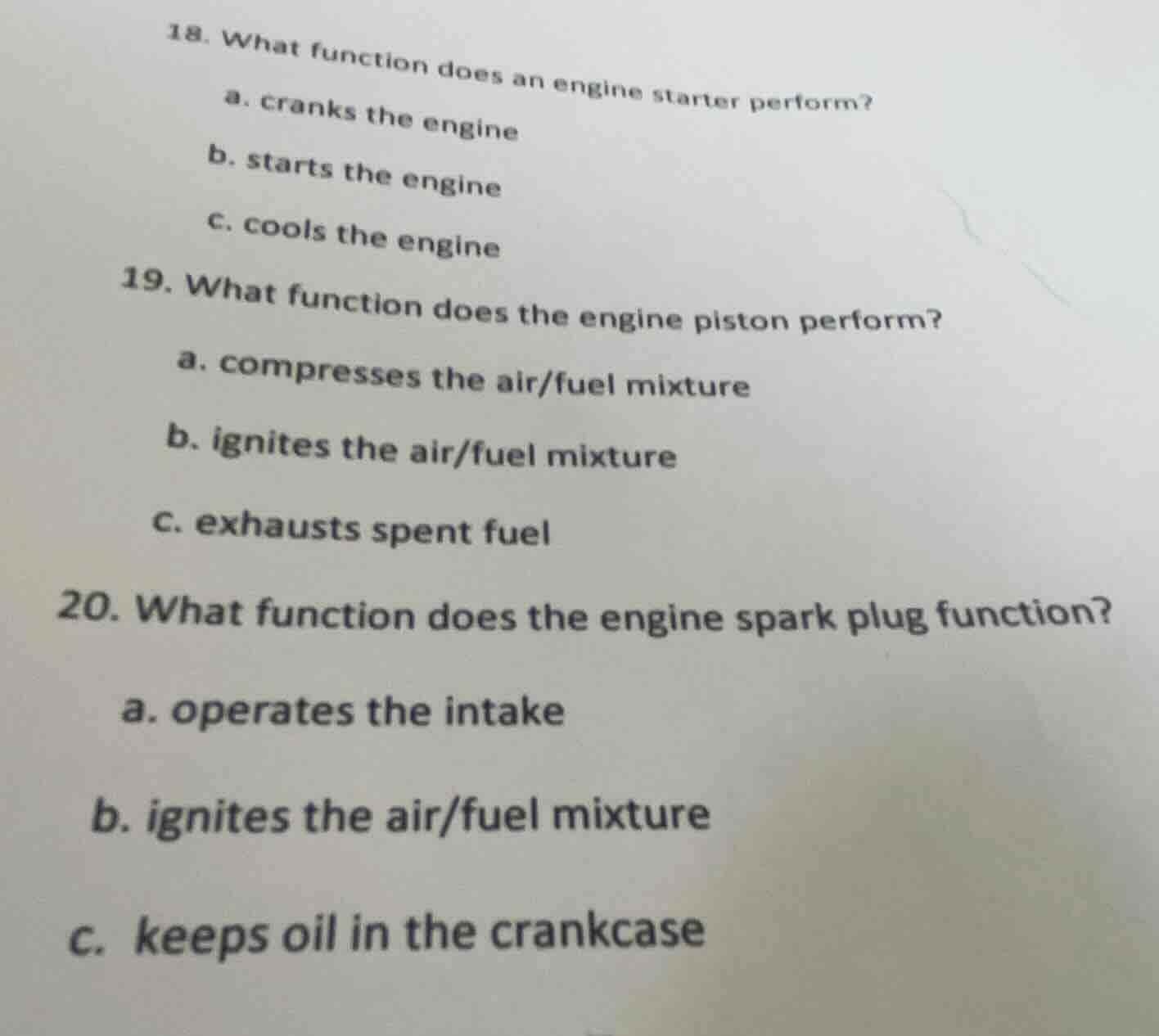 18. what function does an engine starter perform? a. cranks the engine …