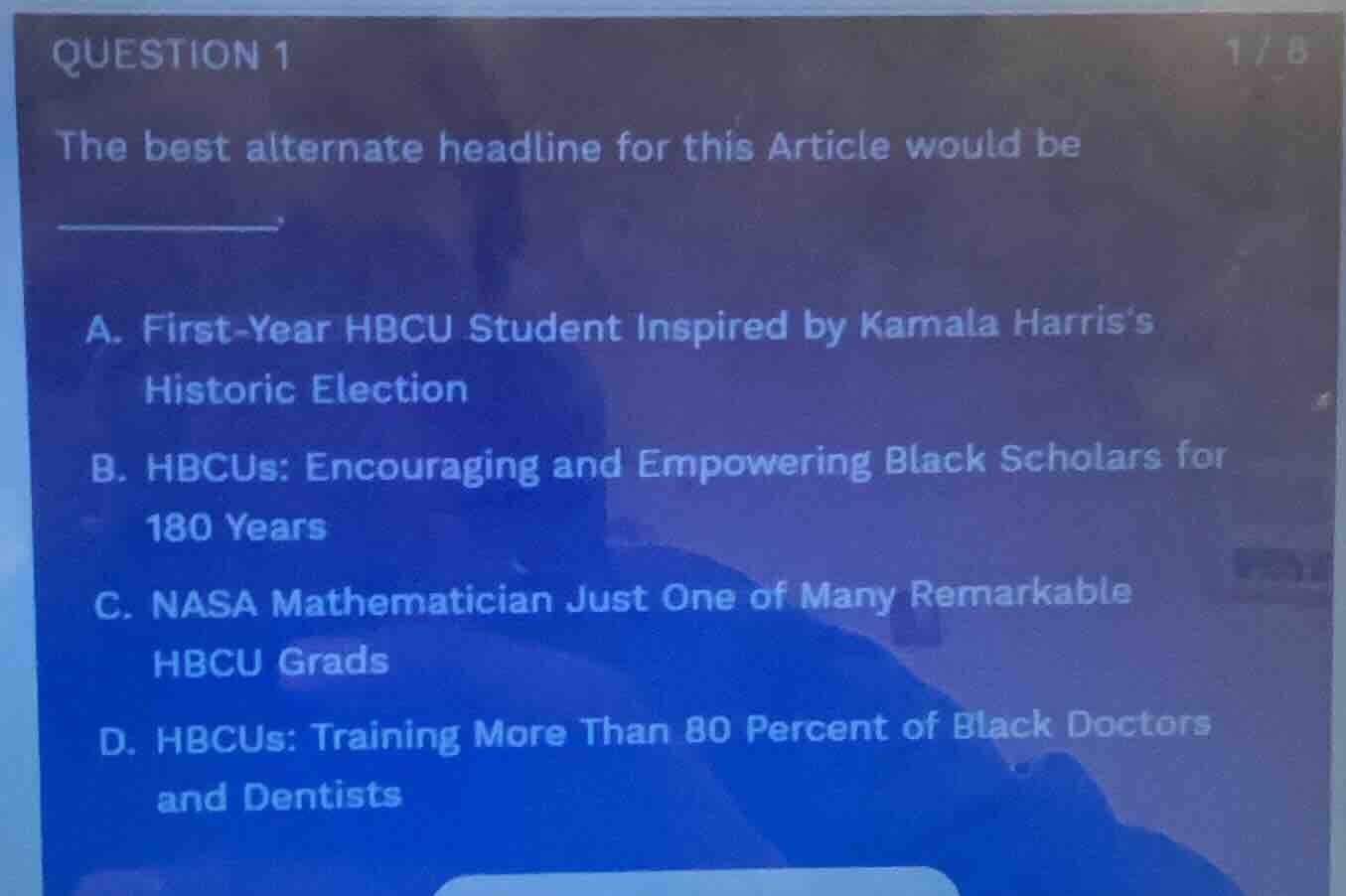 question 1 the best alternate headline for this article would be ______…