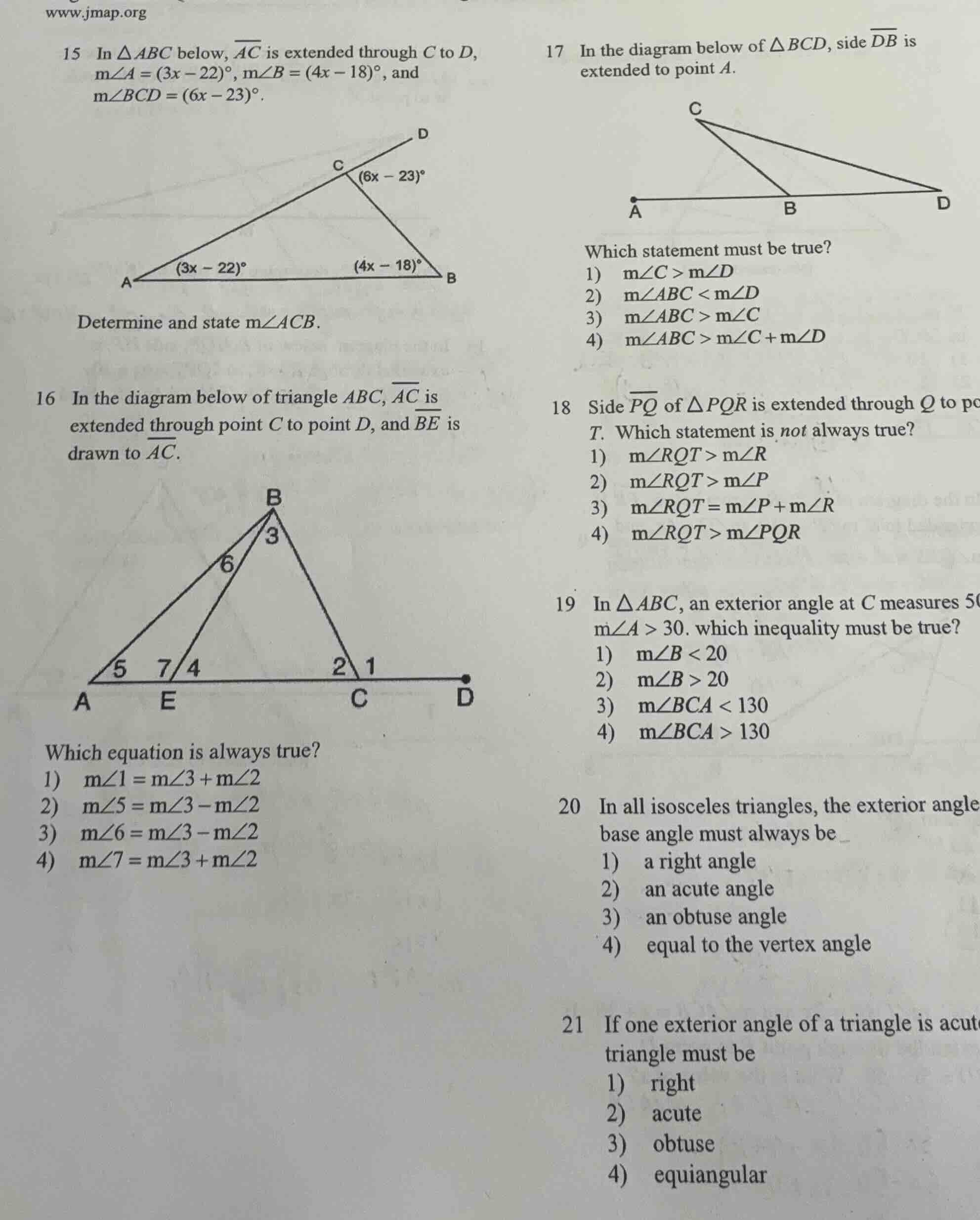 15 in $\\triangle abc$ below, $\\overline{ac}$ is extended through $c$ …