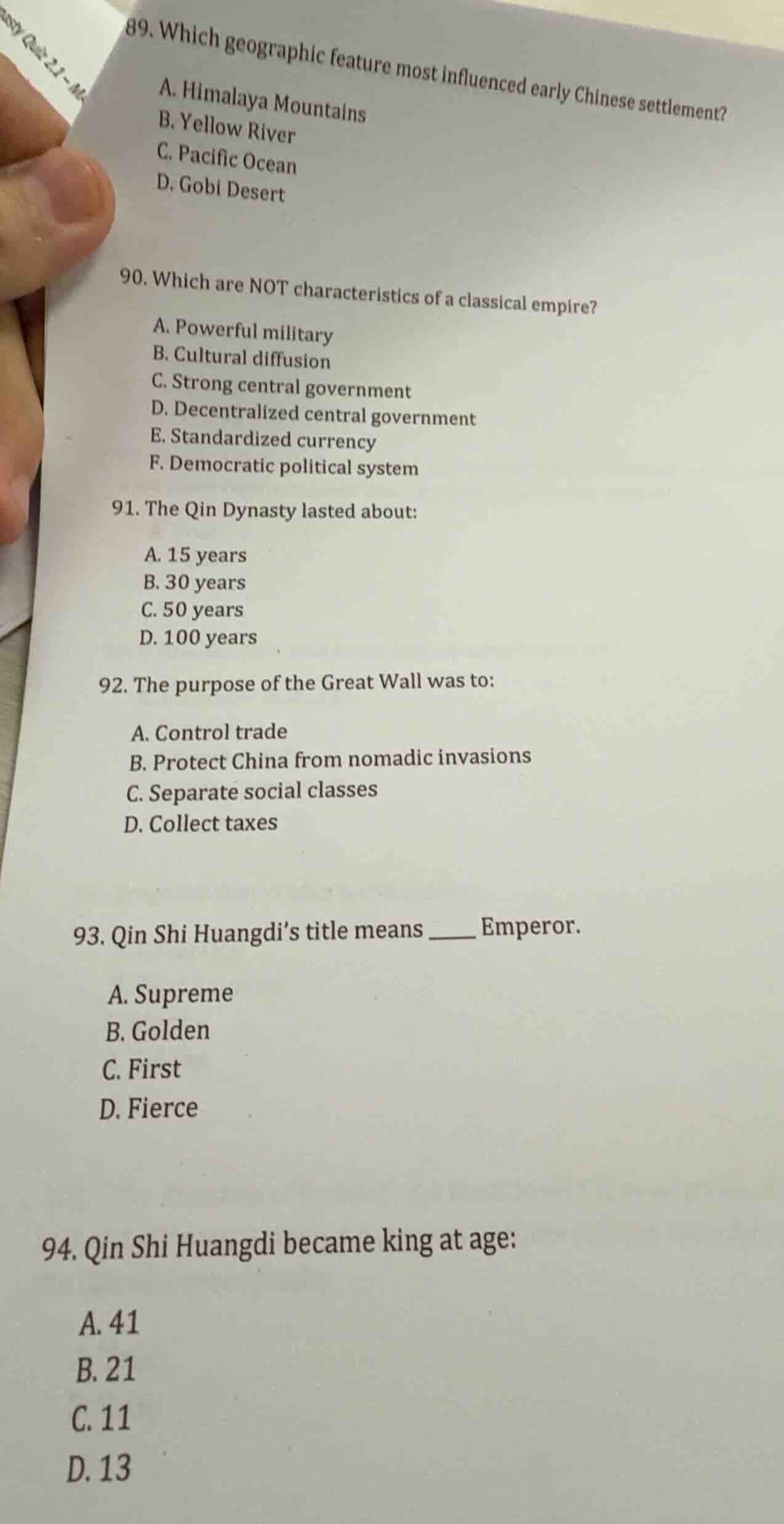 89. which geographic feature most influenced early chinese settlement? …