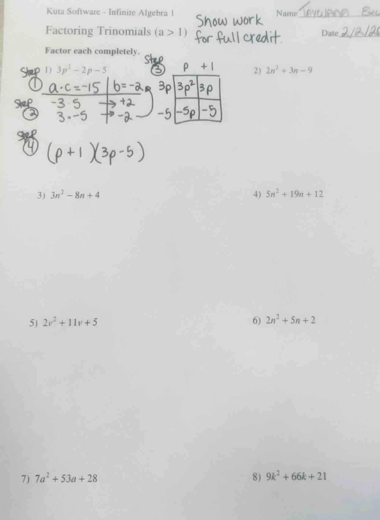 kuta software - infinite algebra 1 factoring trinomials (a > 1) factor …