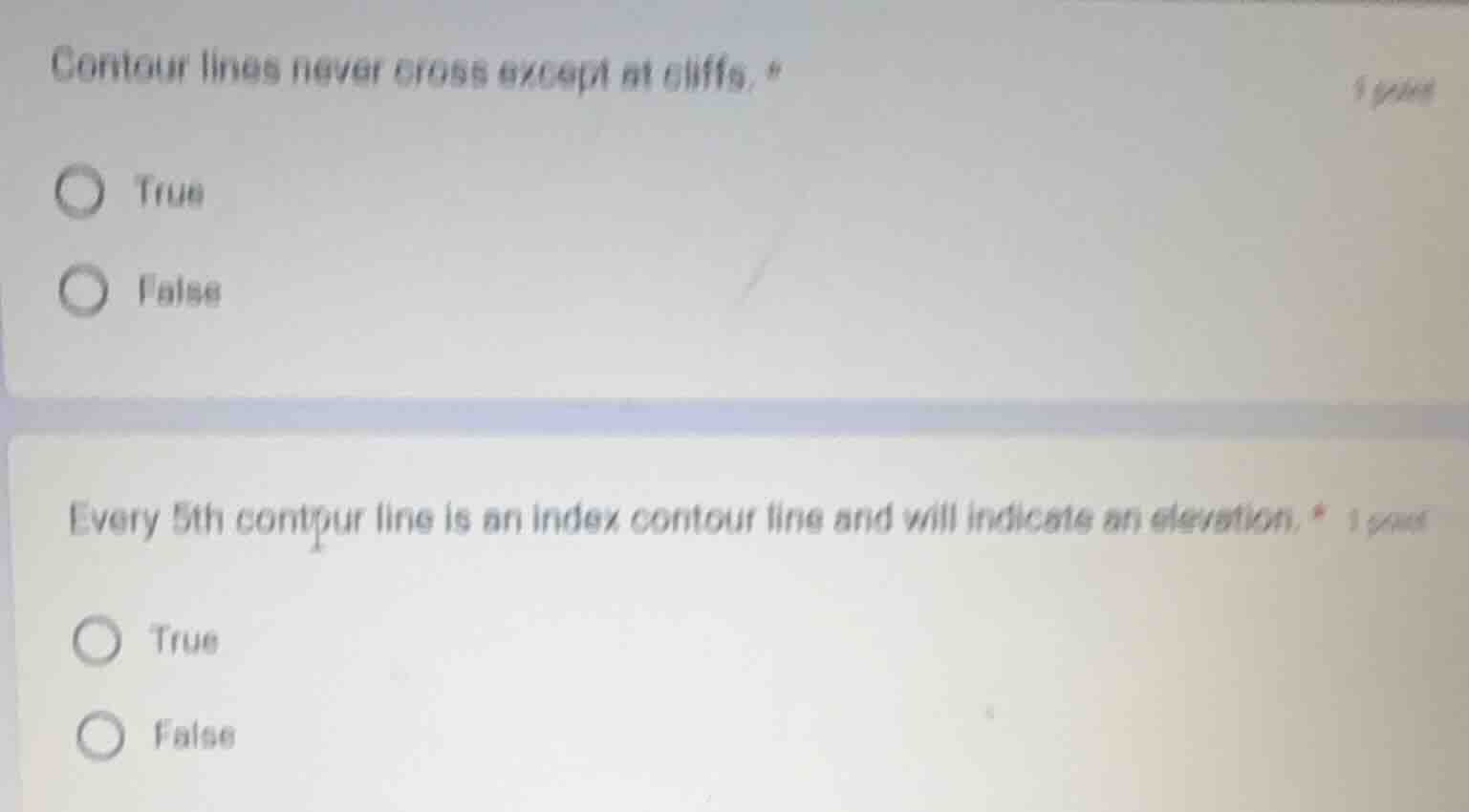 contour lines never cross except at cliffs. * true false every 5th cont…