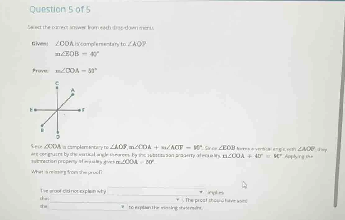 question 5 of 5 select the correct answer from each drop - down menu. g…