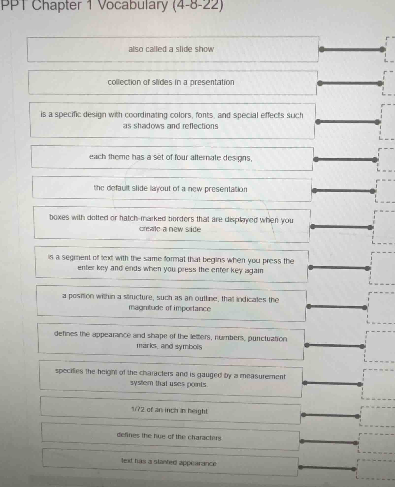 ppt chapter 1 vocabulary (4-8-22) also called a slide show collection o…