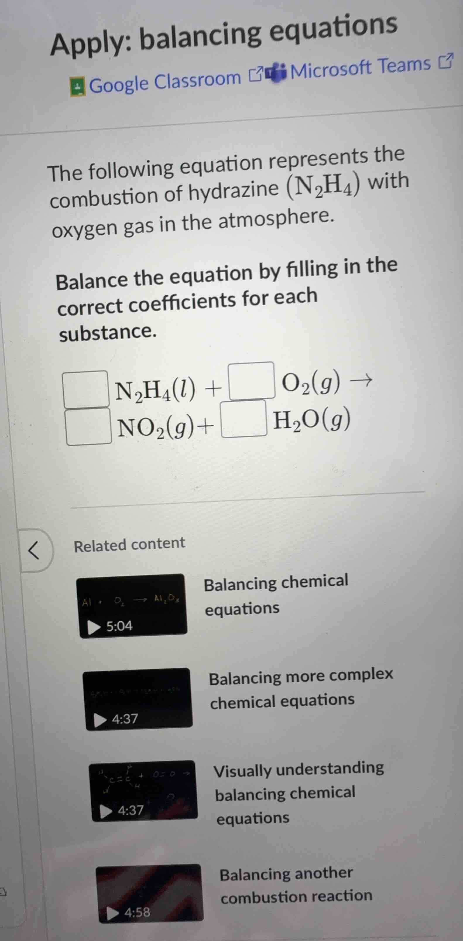 apply: balancing equations google classroom microsoft teams the followi…