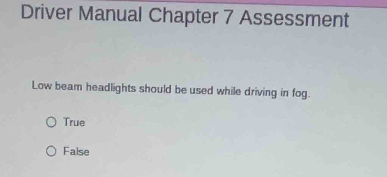 driver manual chapter 7 assessment low beam headlights should be used w…