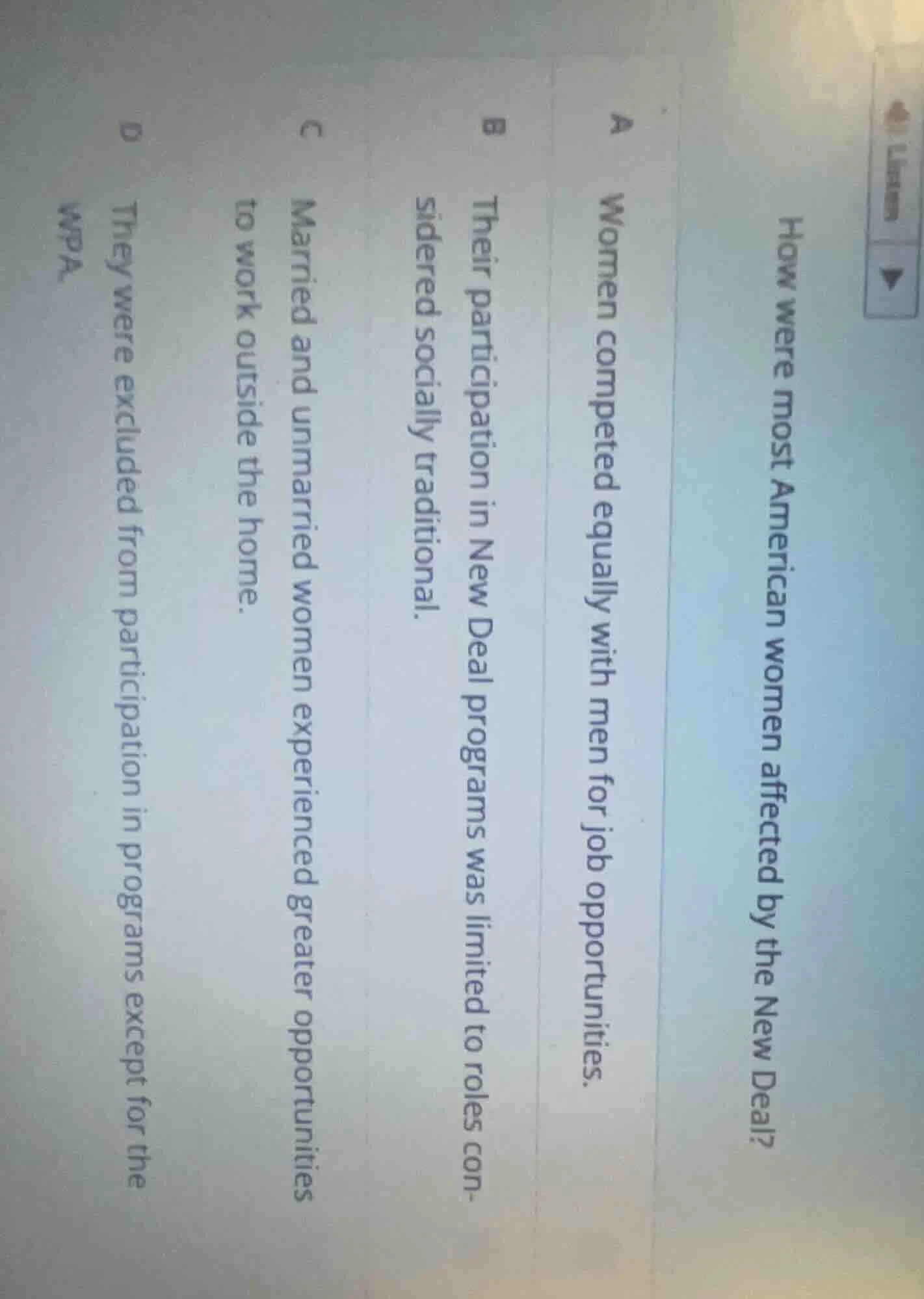 how were most american women affected by the new deal? a women competed…