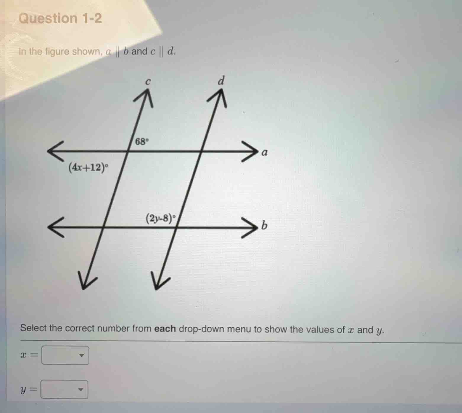 question 1-2 in the figure shown, ( a parallel b ) and ( c parallel d )…