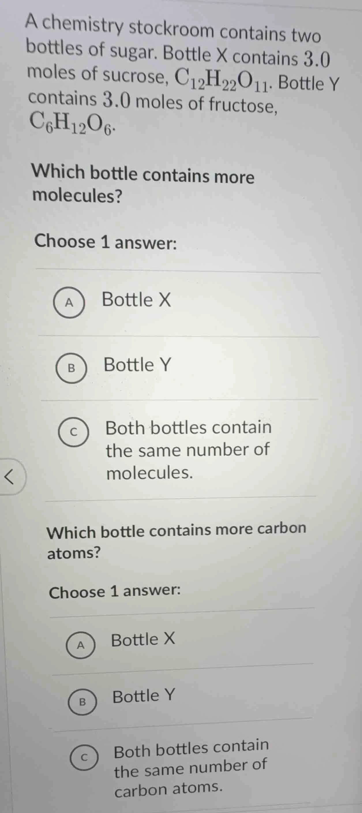 a chemistry stockroom contains two bottles of sugar. bottle x contains …