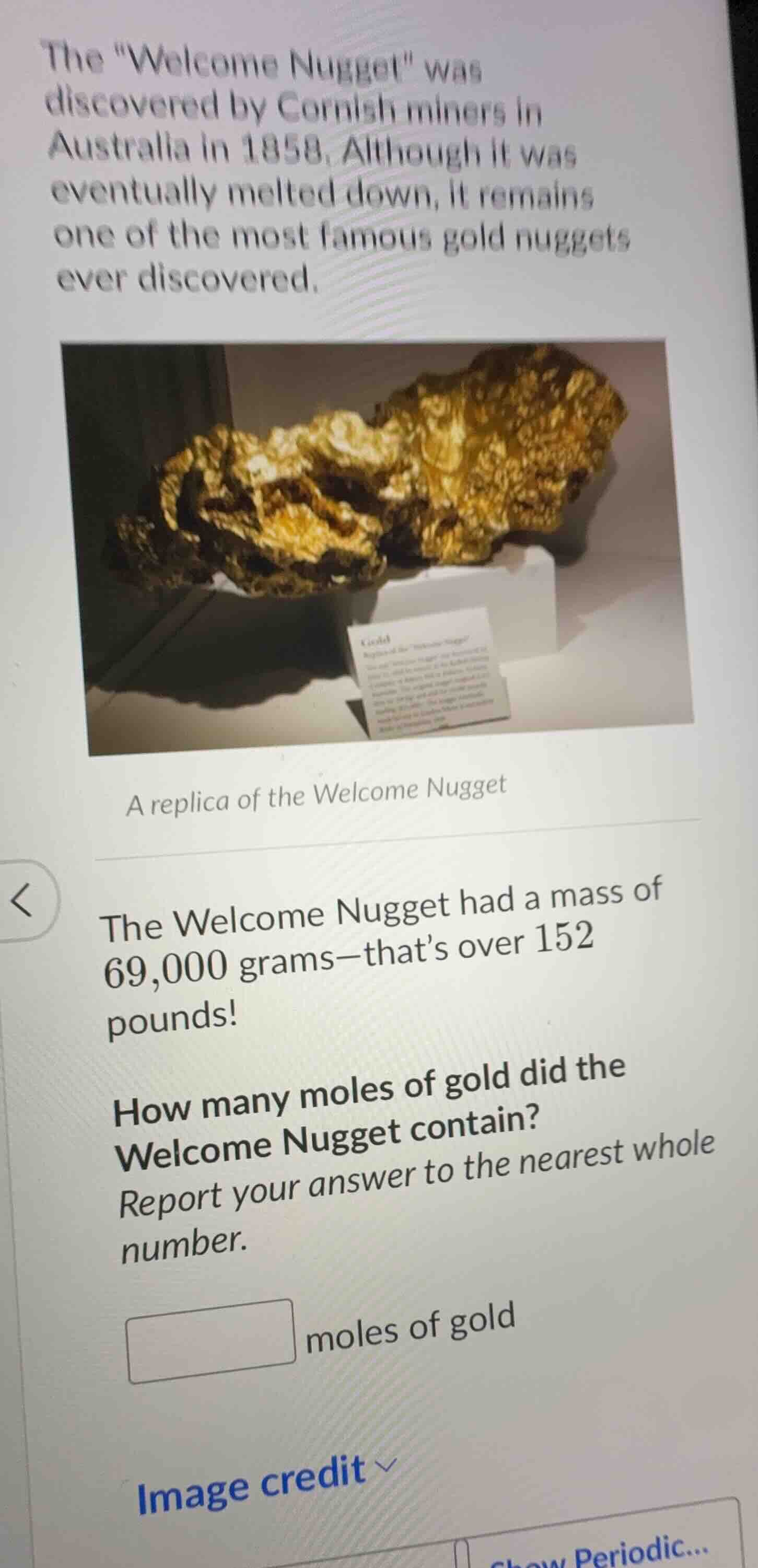 the \welcome nugget\ was discovered by cornish miners in australia in 1…