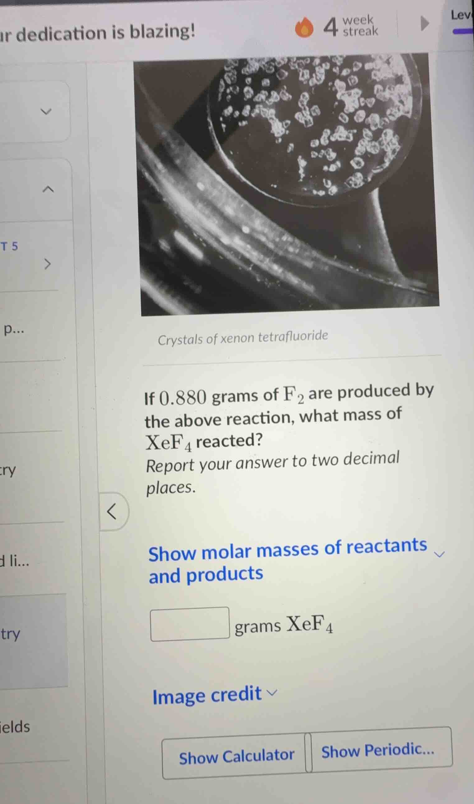 crystals of xenon tetrafluoride if 0.880 grams of $\\ce{f_{2}}$ are pro…