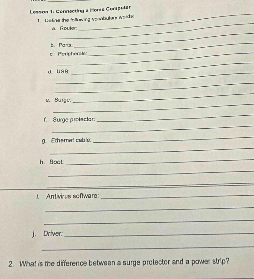 lesson 1: connecting a home computer 1. define the following vocabulary…