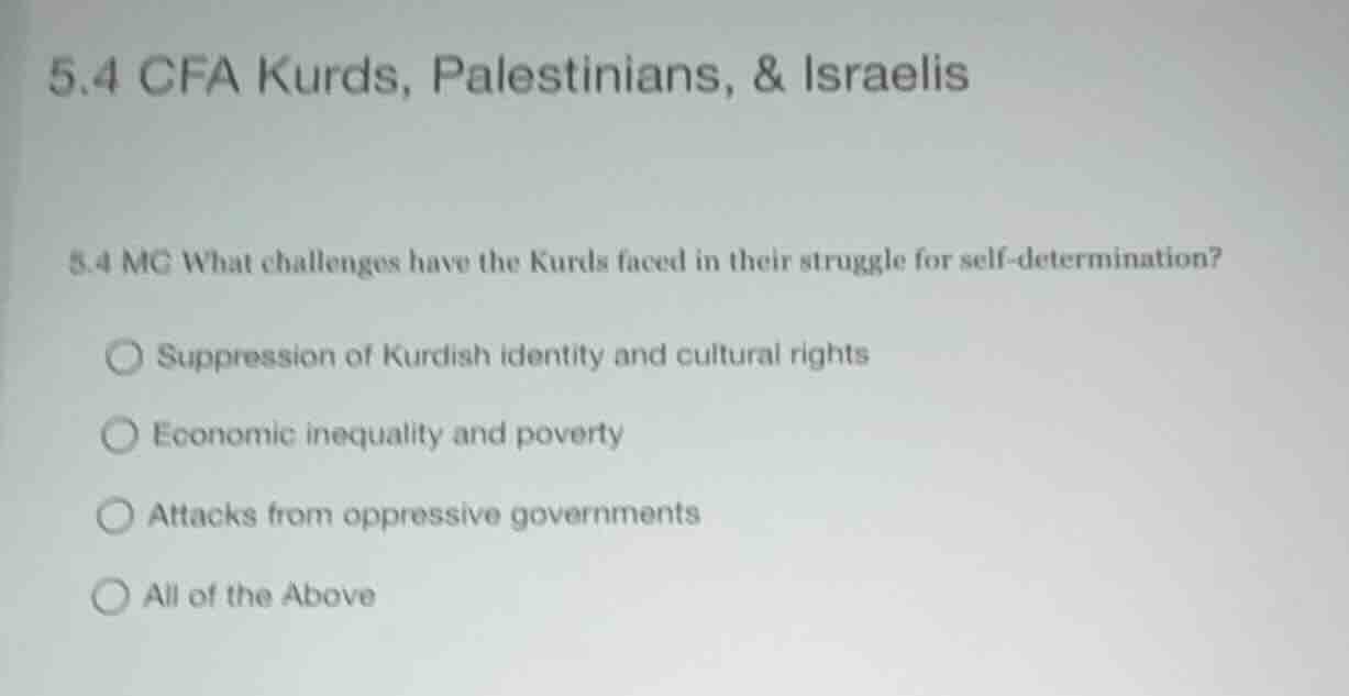 5.4 cfa kurds, palestinians, & israelis 5.4 mg what challenges have the…