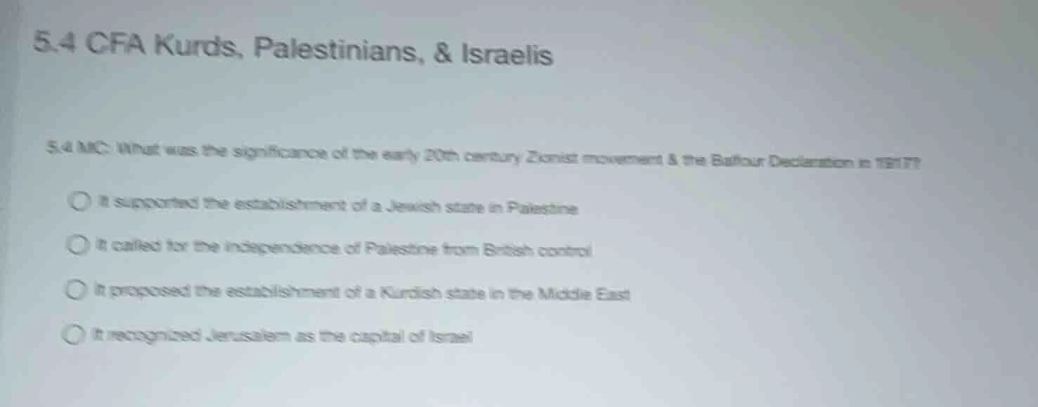 5.4 cfa kurds, palestinians, & israelis 5.4 mc: what was the significan…