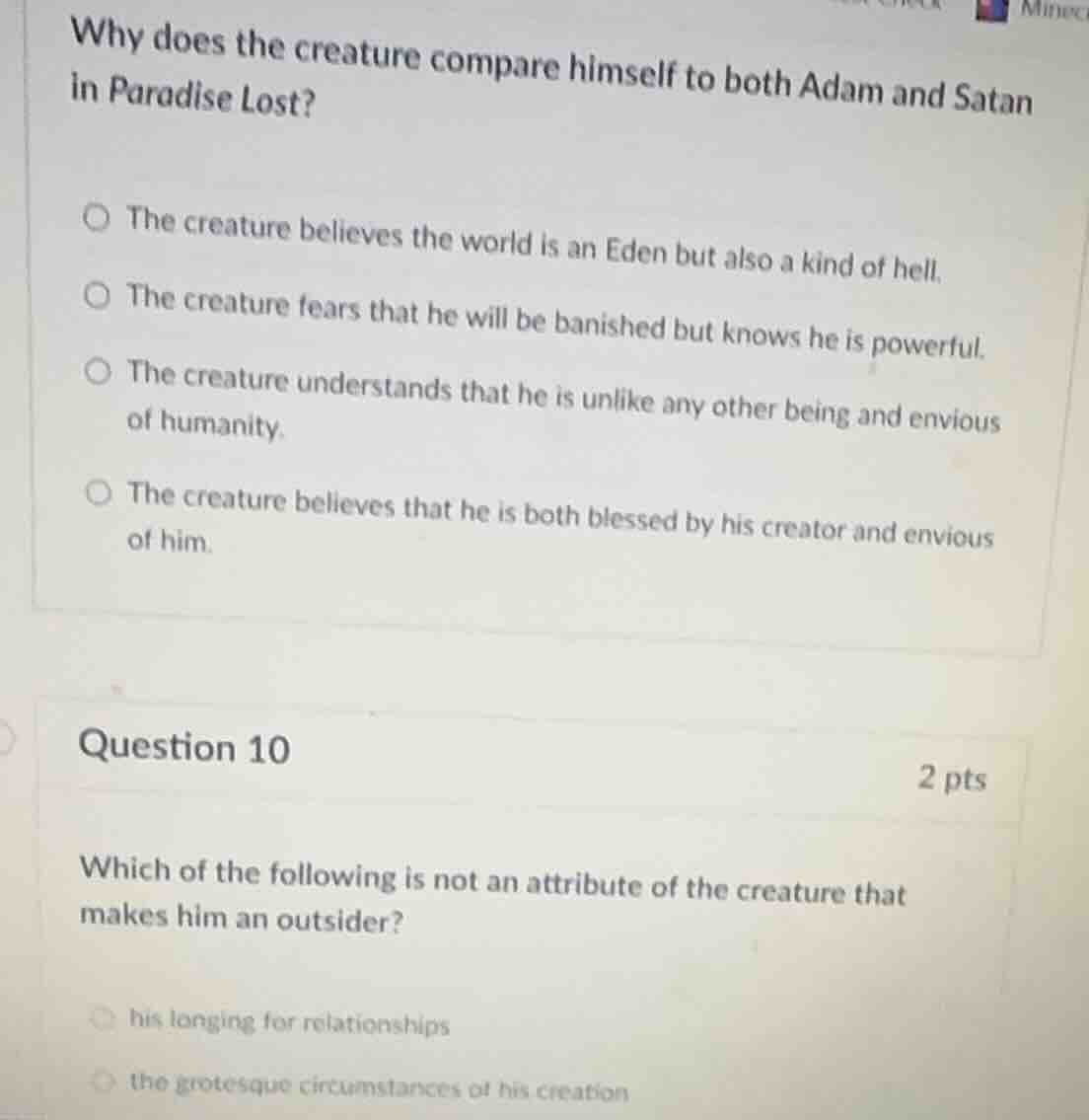 why does the creature compare himself to both adam and satan in paradis…