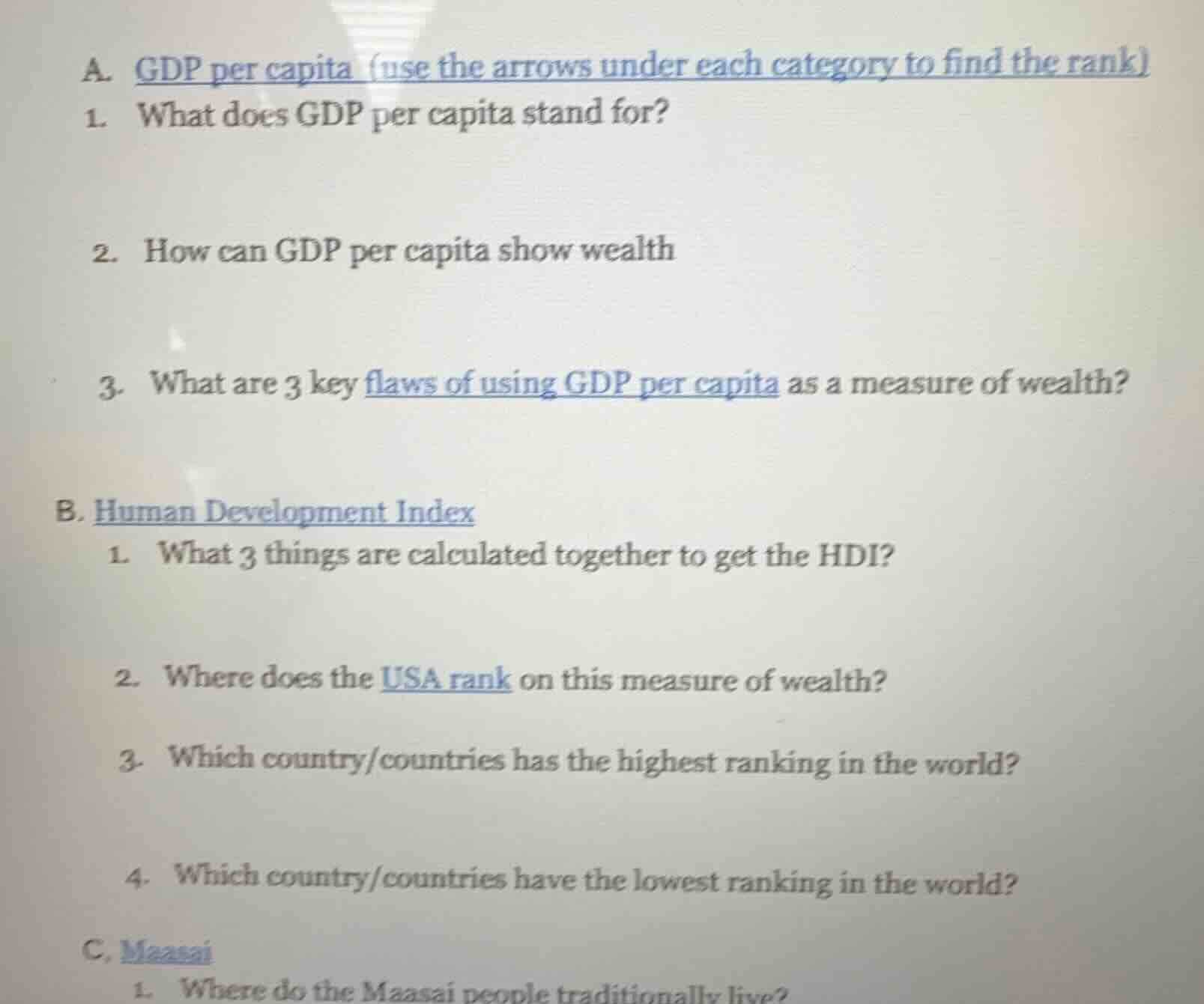 a. gdp per capita (use the arrows under each category to find the rank)…
