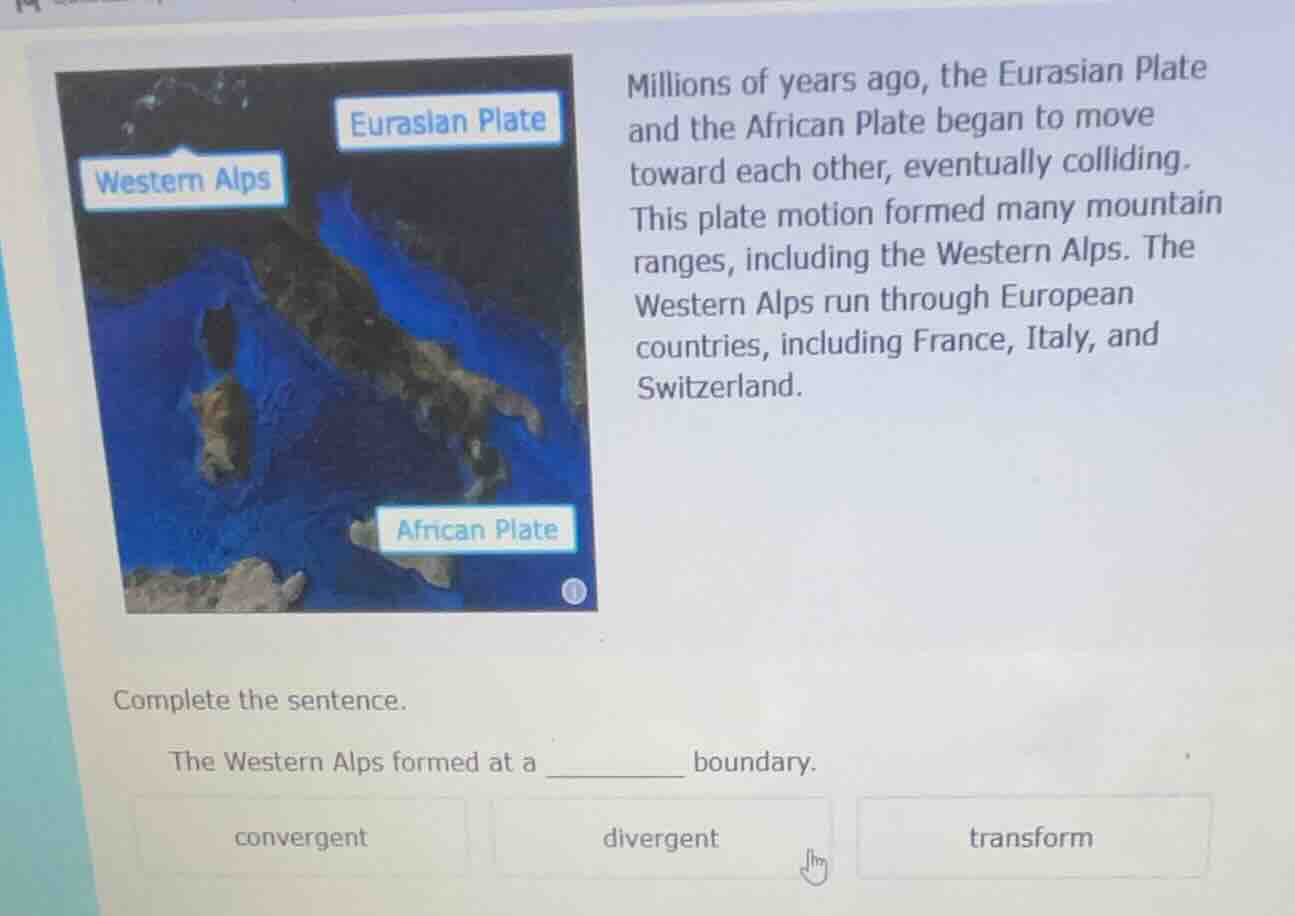 millions of years ago, the eurasian plate and the african plate began t…