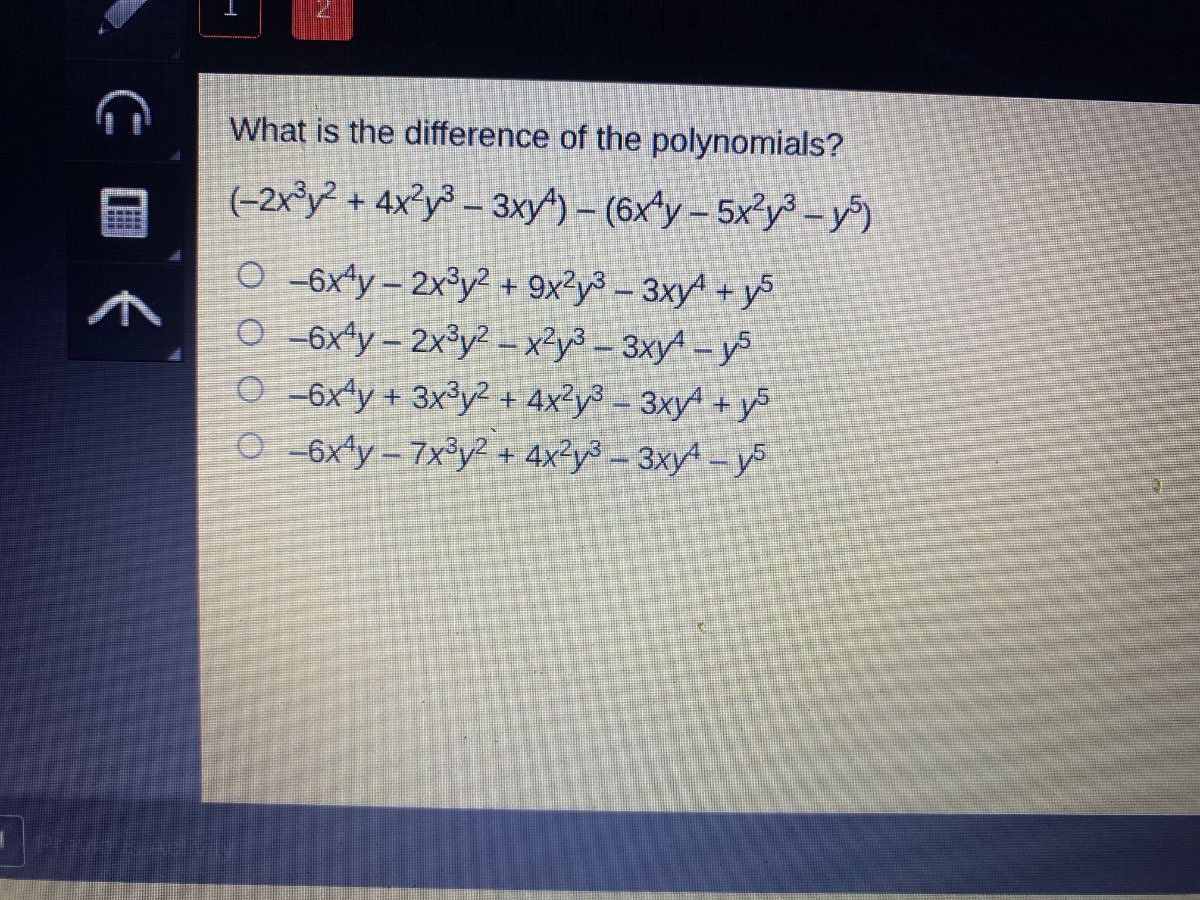 what is the difference of the polynomials?\\((-2x^{3}y^{2} + 4x^{2}y^{3…