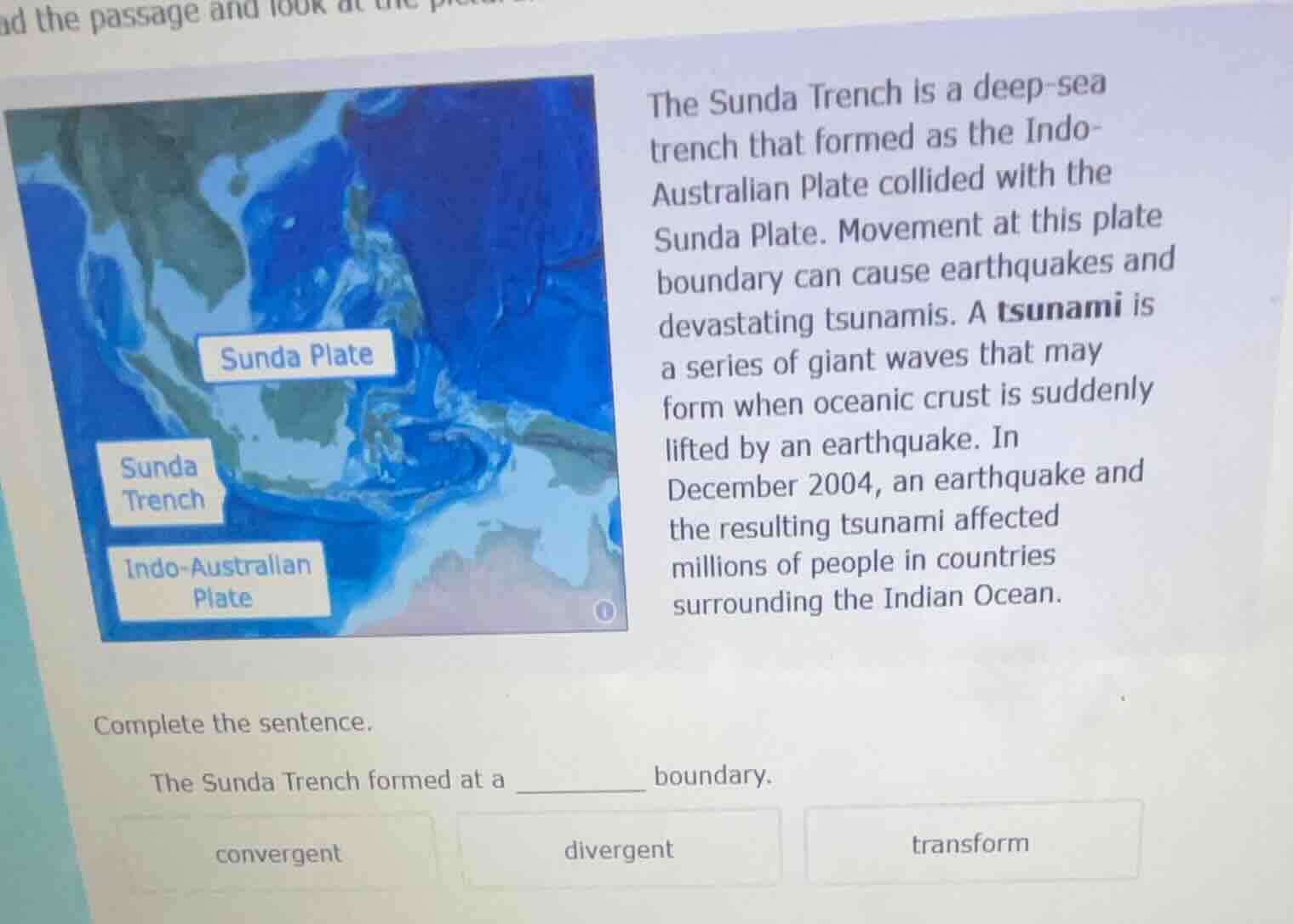 read the passage and look at the picture. the sunda trench is a deep - …