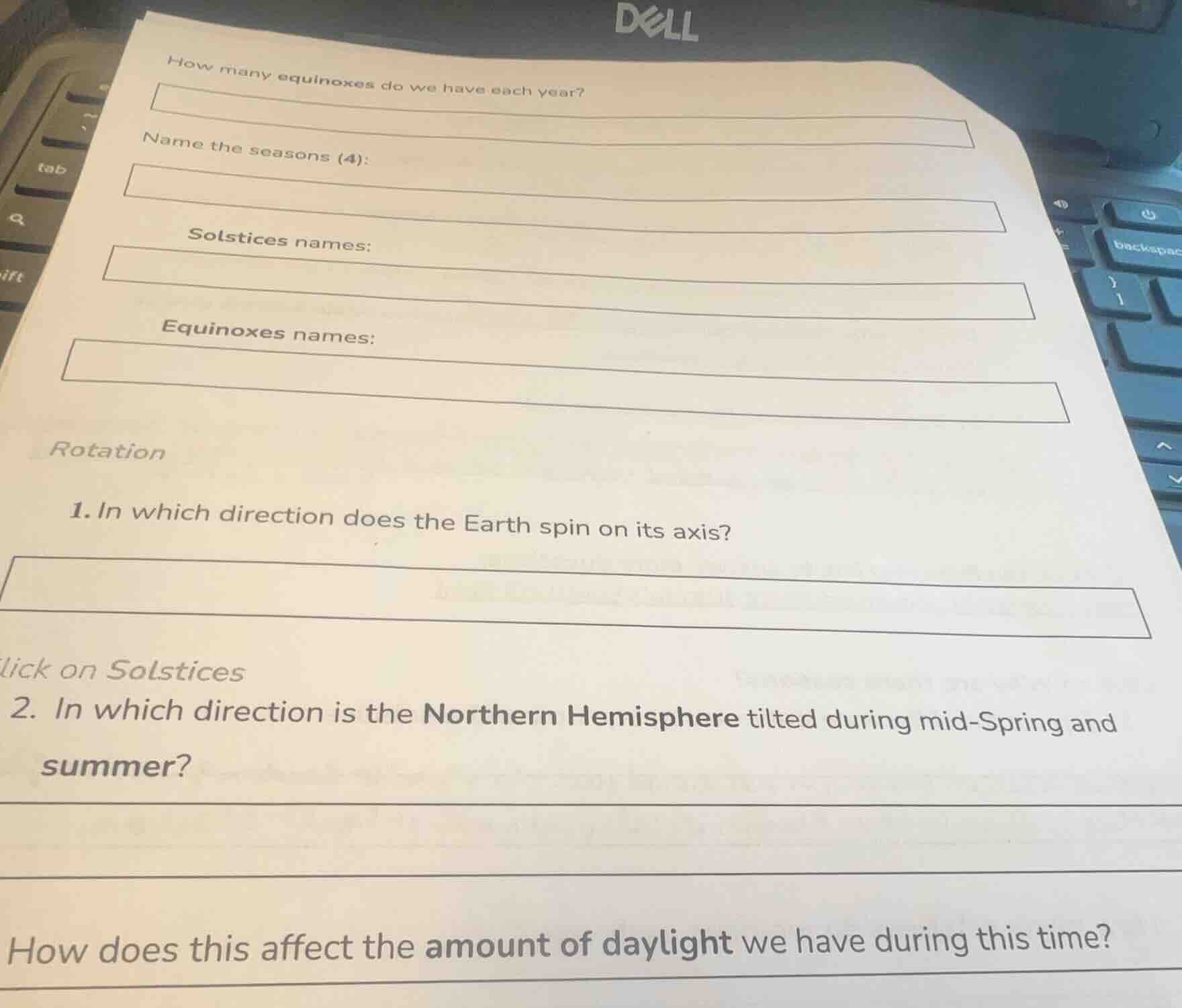 how many equinoxes do we have each year? name the seasons (4): solstice…