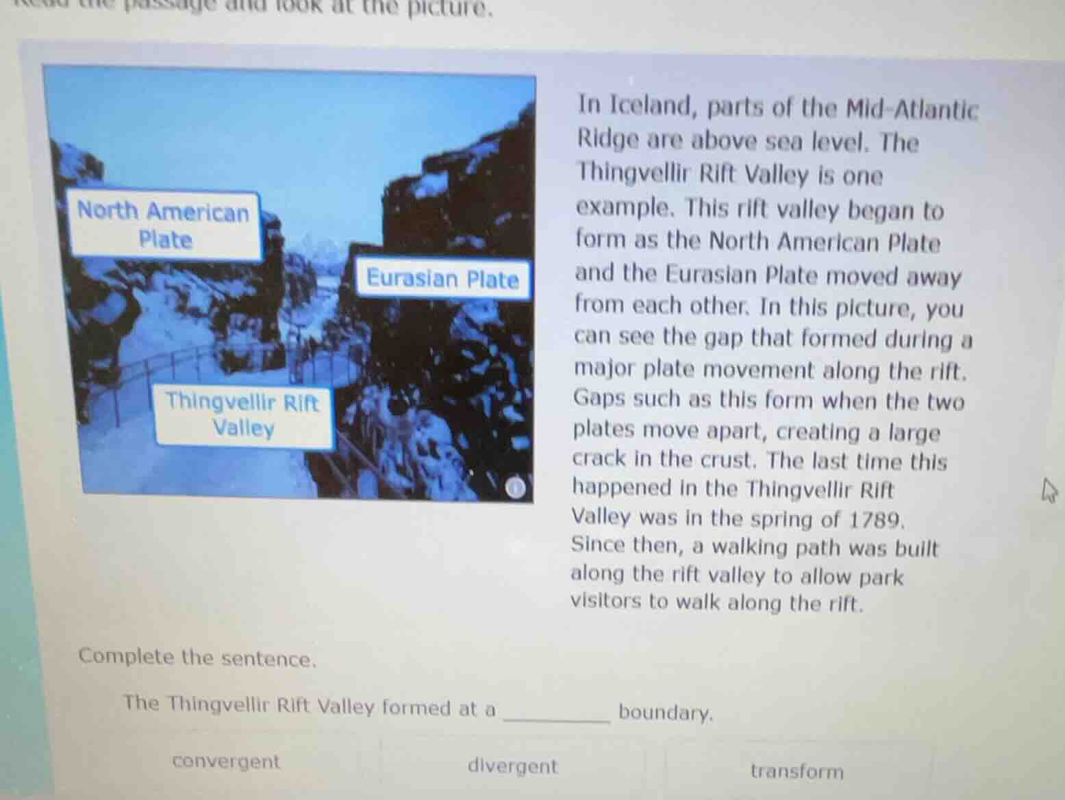 read the passage and look at the picture. in iceland, parts of the mid …