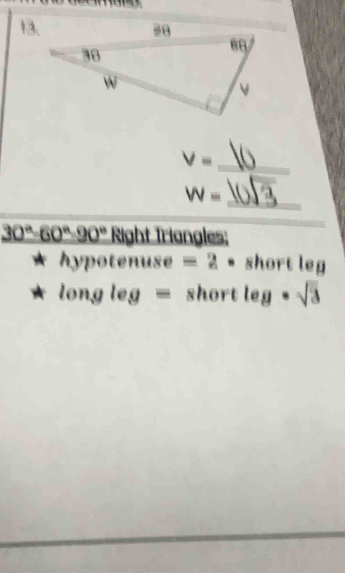 13 30°-60°-90° right triangles: ★ hypotenuse = 2 · short leg ★ long leg…